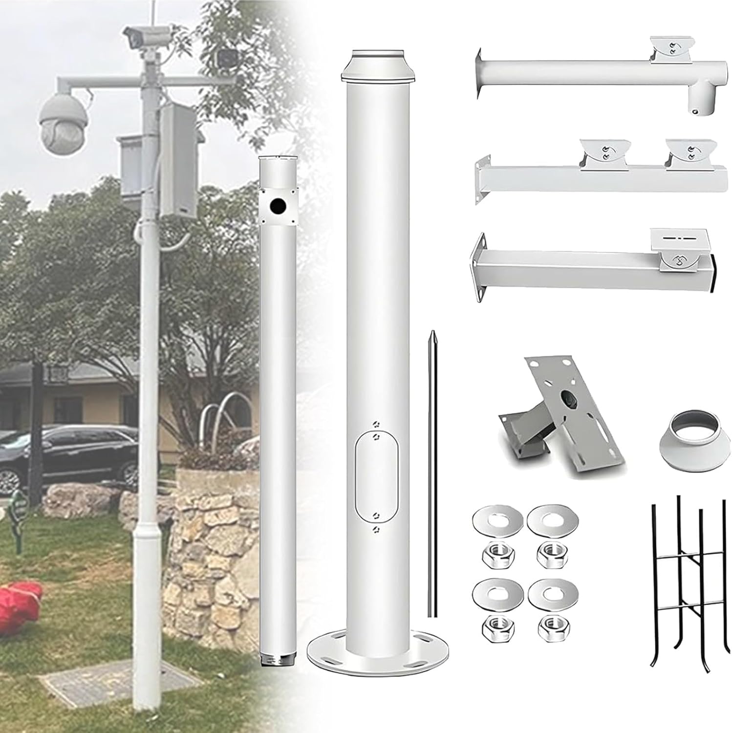 Universal Security Camera Pole for Solar Street Lights, 2-6M Adjustable Height, Durable Outdoor Surveillance Camera Post with Brackets, Ideal for Security Solutions