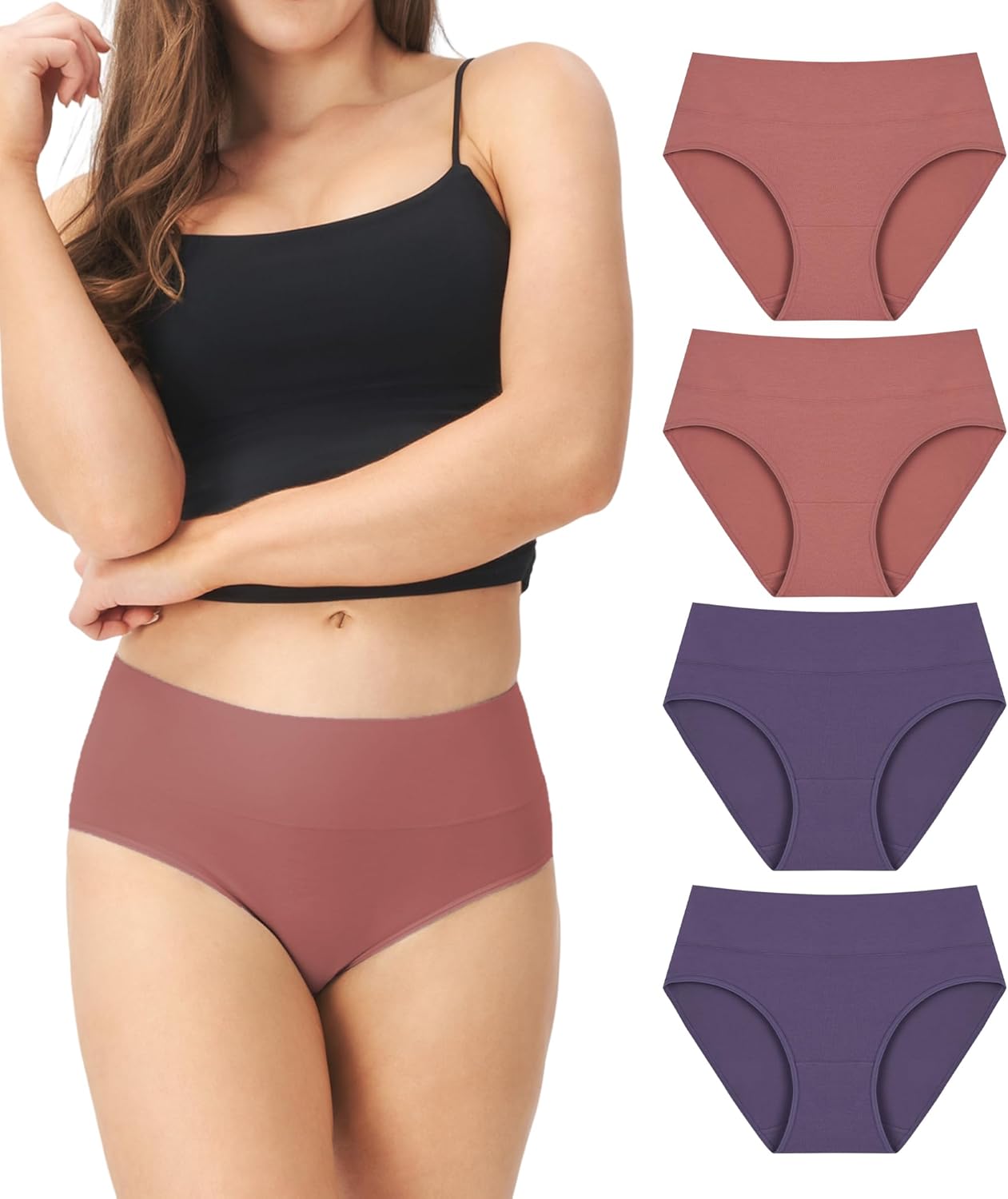 DAVID ARCHY Cotton High Waisted Underwear for Women Tummy Control Panties Full Coverage Briefs 4 Pack Regular & Plus Size