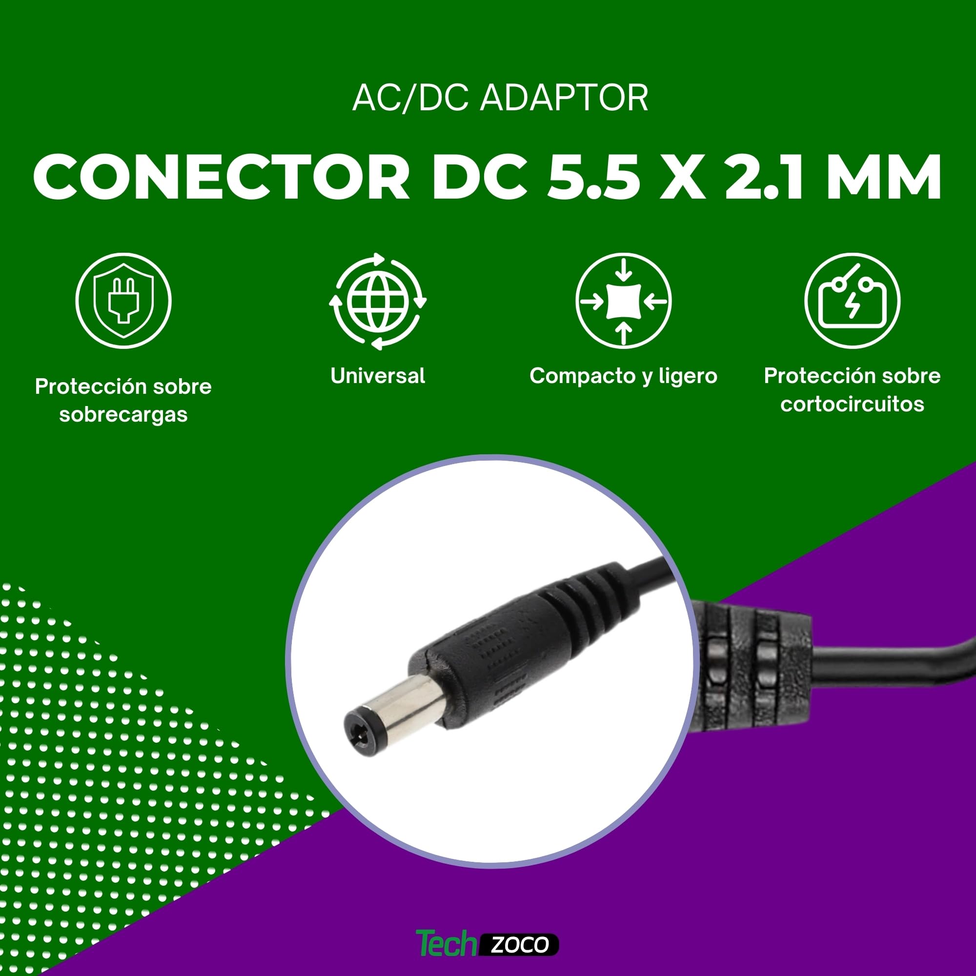 Alimentador 6V 0.6A, Adaptador de Corriente, Fuente de alimentación 6V 0.6A, Alimentador de Pared, Cargador 6 Voltios, Adaptador Alimentación, Conector DC 5.5 x 2.1 mm - imagen 3