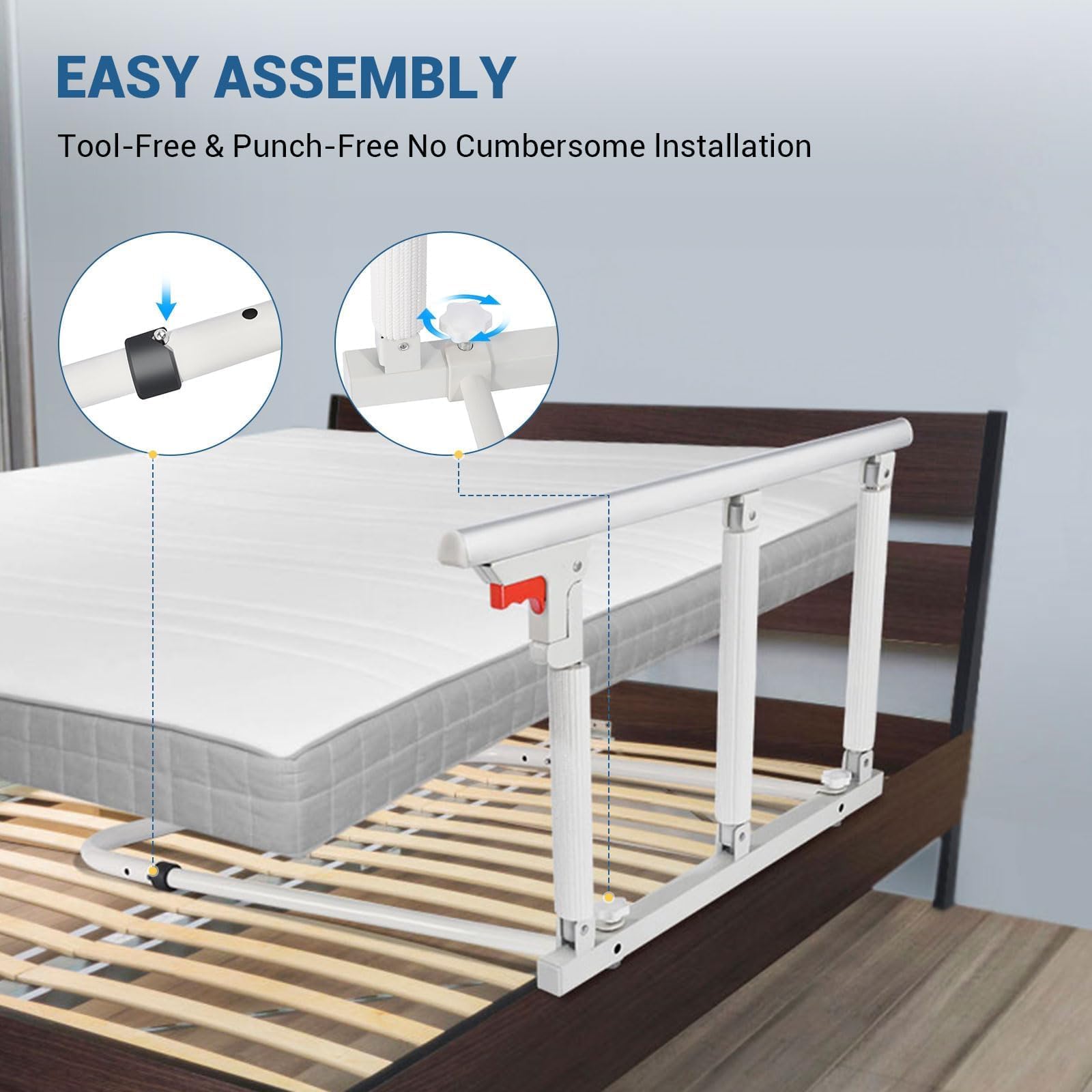 Sponde per letto per anziani e adulti, con maniglia di supporto per comodino, 68 x 50 cm, lunghezza e altezza, protezione laterale di sicurezza per letto King, Queen, Full e Twin