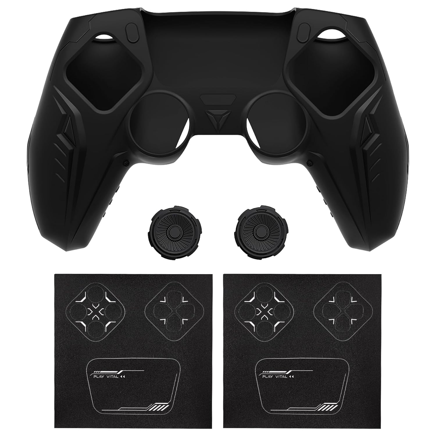 PlayVital Silicone Skin Set for PS5 Controller - Charging Dock Compatible, Full Protection Case with Futuristic CyberMech Design, Soft Cover with Thumb Grips & Stickers - Black - Image 2