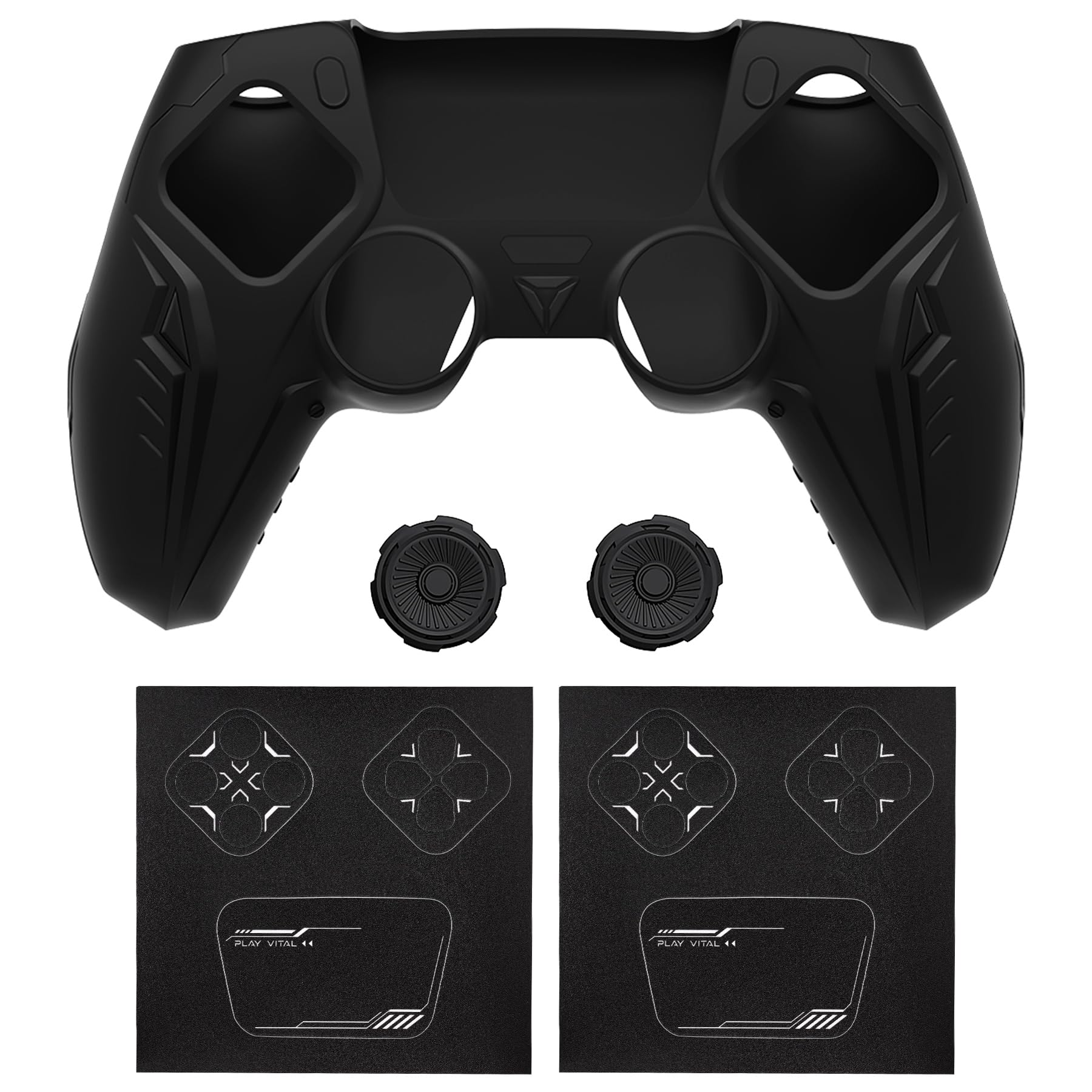 PlayVital Cover Silicone per ps5 Controller,Joystick Custodia Protettiva Antiscivolo&Copri Analogici&Adesivo Touchpad,Compatibile con Base di Ricarica,CyberMech-Nero