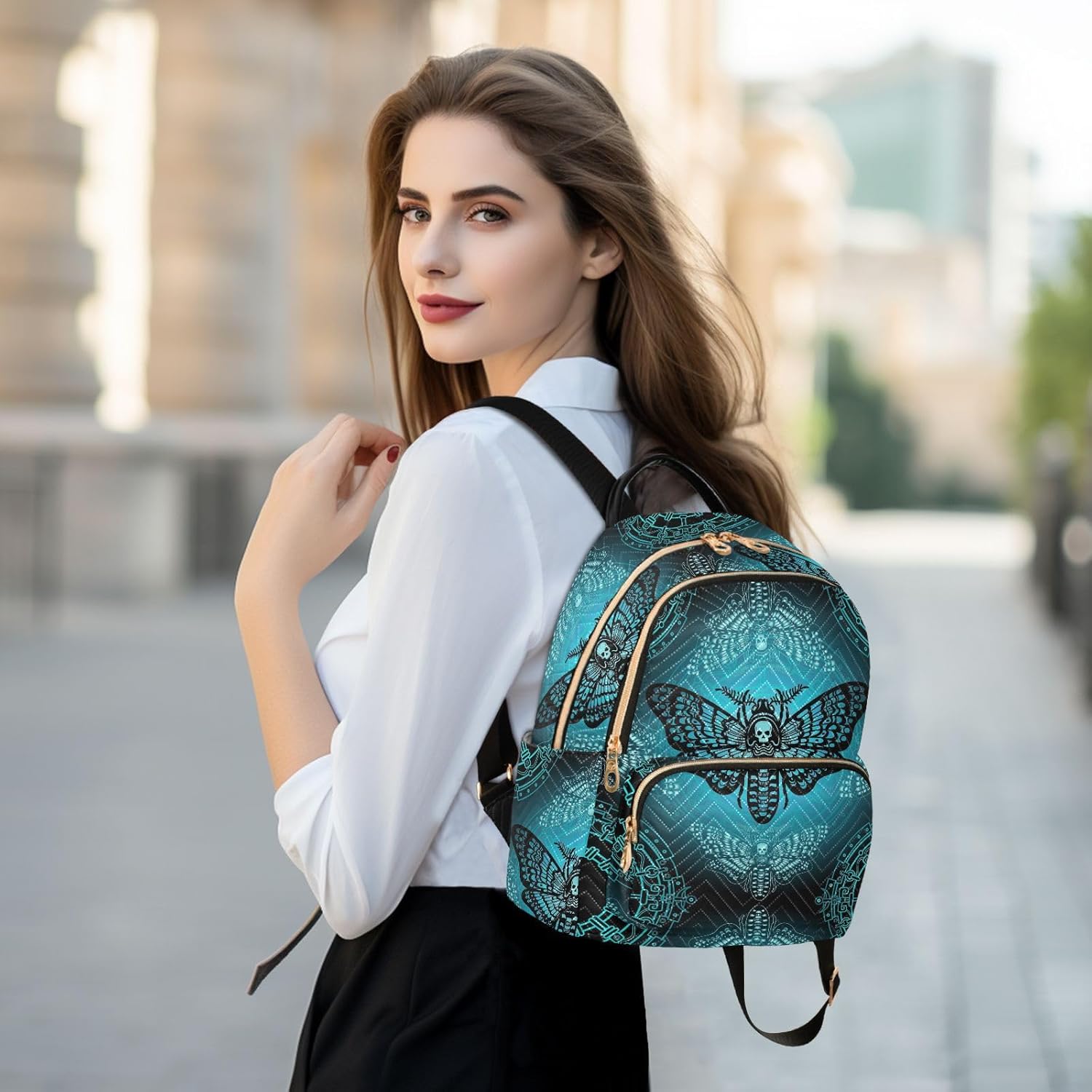 Mini Backpack Gothic Moth Skull Mystical Circle Fashion Backpack Purse for Women,Handbag Shoulder Bag Casual Daypack, Ladies Gift for College Work (S) - Image 6