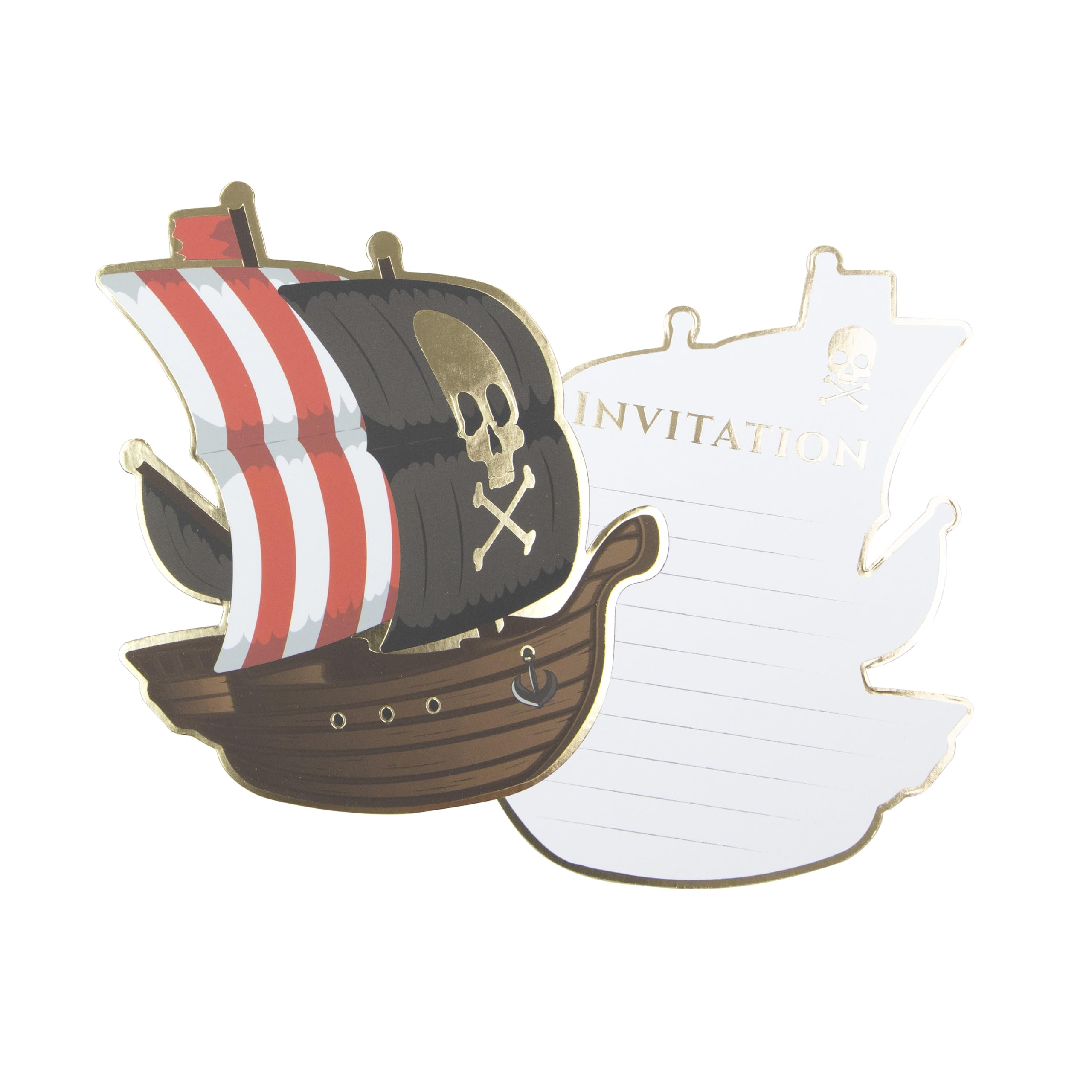 8 Cartes d'invitation bateau pirate 10 x 12 cm - Noir - Taille Unique