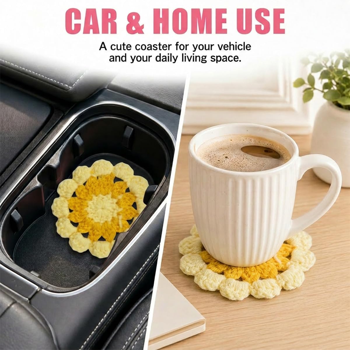 2PCS Flower Car Pad for Cup Holders, Cute Automotive Cup Holder Insert Pad Decoration, Soft Absorbent Vehicle Interior Drink Mat Accessories for Car, Home (Yellow) image 5