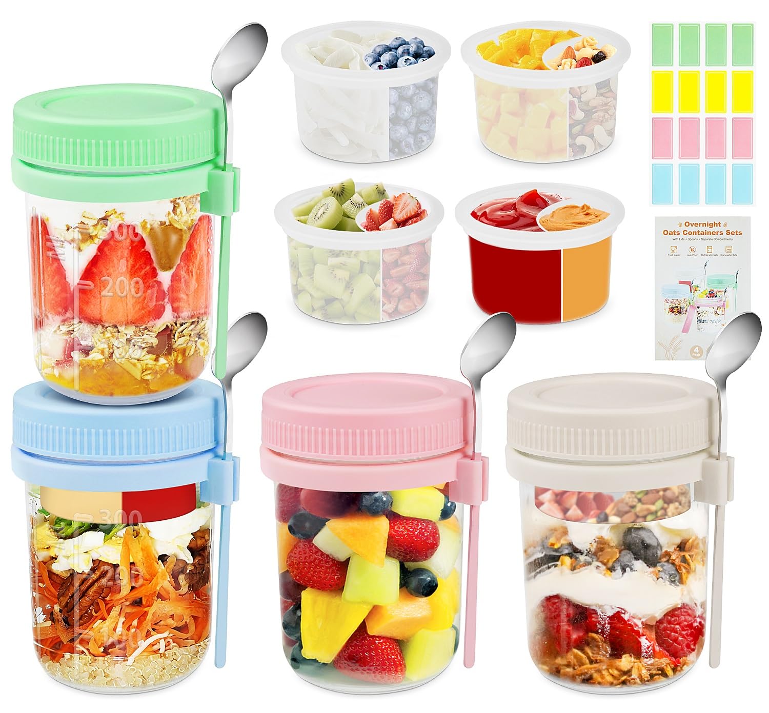 Torchero 4 Pack 16 oz Glass Mason Jars with Separate Compartments