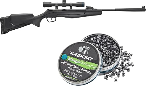 Stoeger Combo de pistola de aire comprimido compacto S3000-C - Calibre .177 - Sintético negro con pellets de punto plano X-Sport Practice Target