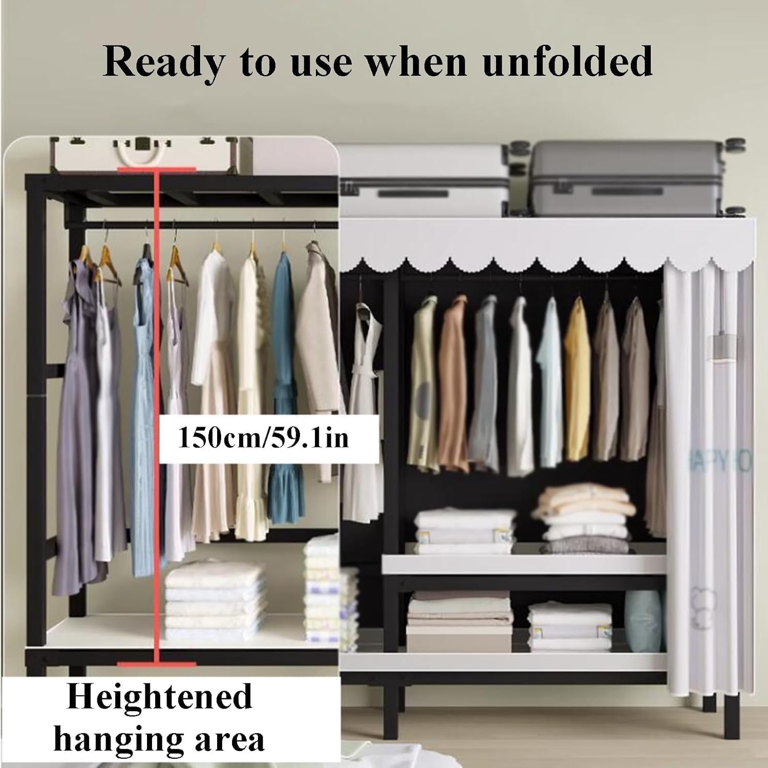 TIST Closet Full Steel Frame Cloth Covered Closet 180cm/203cm Bedroom Hanging Closet Portable Closet(D,180cm)
