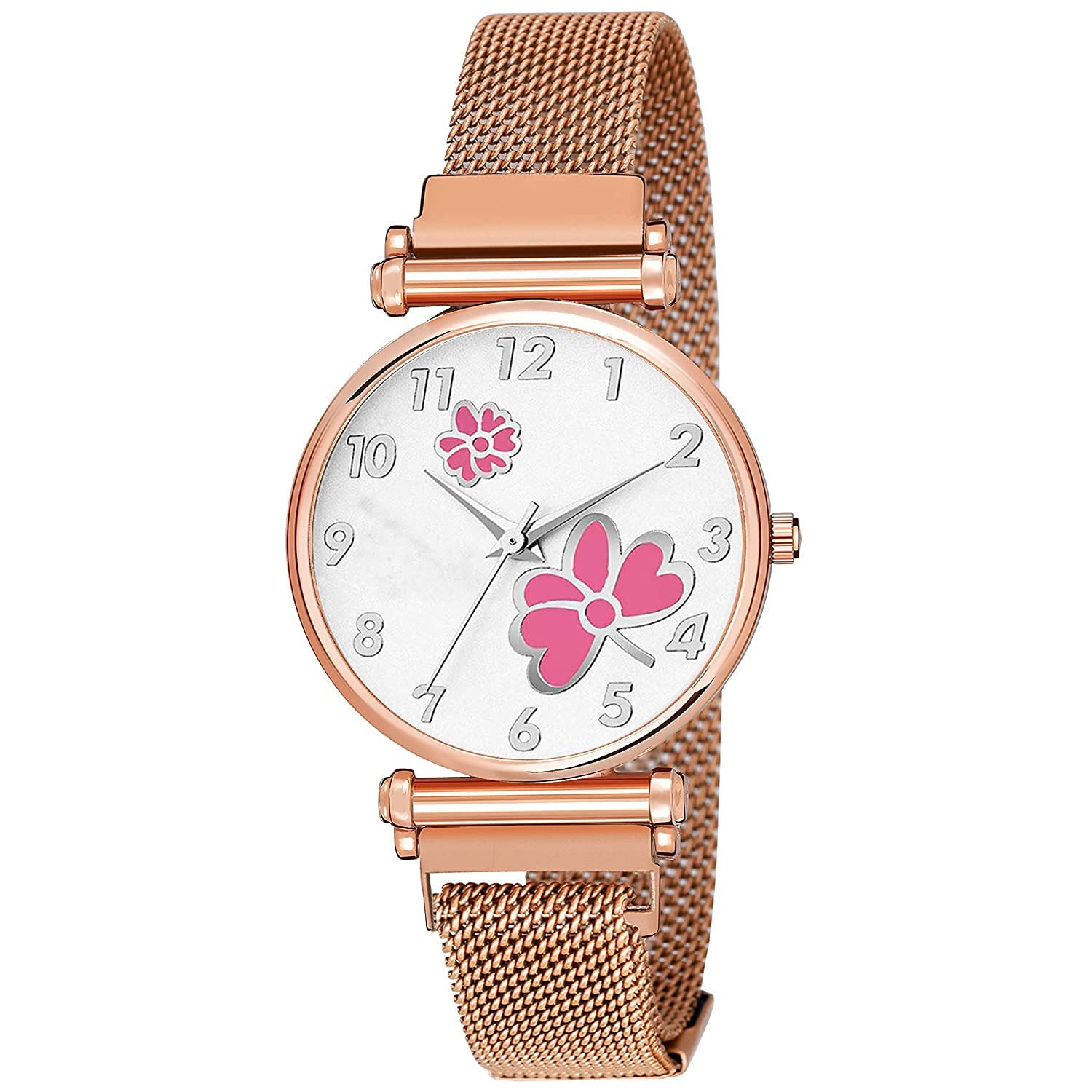 KIARVI GALLERY Clausal Flower Designer Multicolored Dial Rose Gold Magnetic Metal Strap Analog Watch for Girls and Women (Rose Gold Pink Flower) (B09JHKKS78) Amazon Price History, Amazon Price Tracker