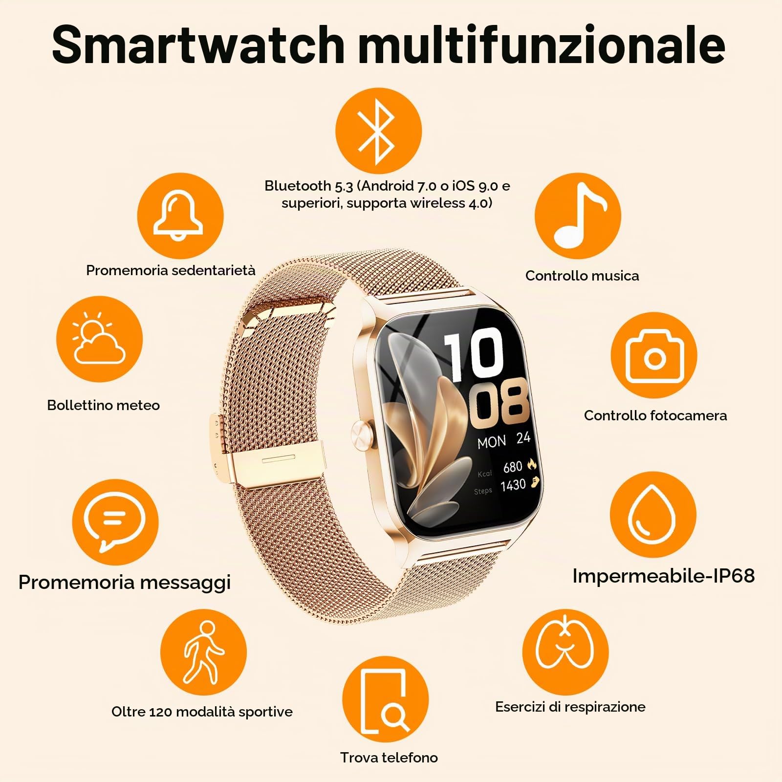 CASCHO Smartwatch Donna,1.85''Orologio Smartwatch Donna con Chiamate/Notifiche WhatsApp,120 Modalità Sportive/Sonno/Cardiofrequenzimetro/SpO2/Contapassi,Smart Watch per Android iOS(Doppio Cinturino)