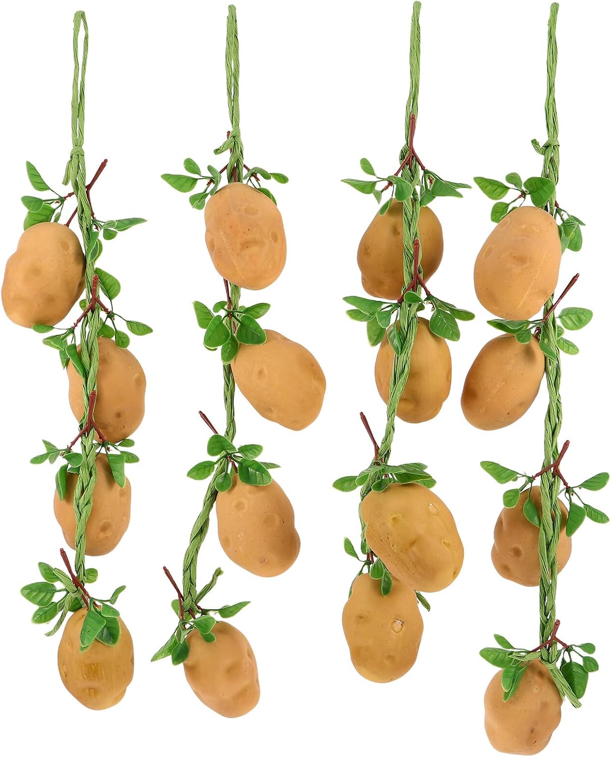 minkissy Artificial Potato Vegetable Garland 4pcs Hanging Lifelike Fake Potato String with Leaves Farmhouse Kitchen Wall Decoration for Party and Home