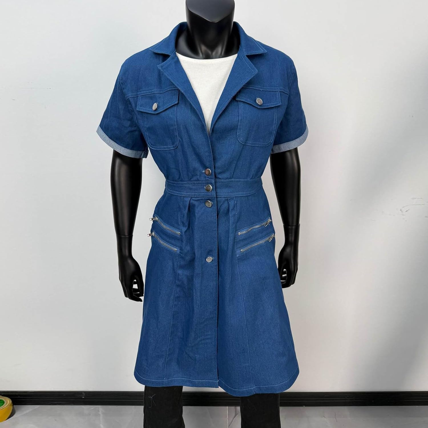 Denim Dress for Women Short Sleeve Jean Dress Button Down Denim Shirt Dresses with Pocket 2026 Western Outfits