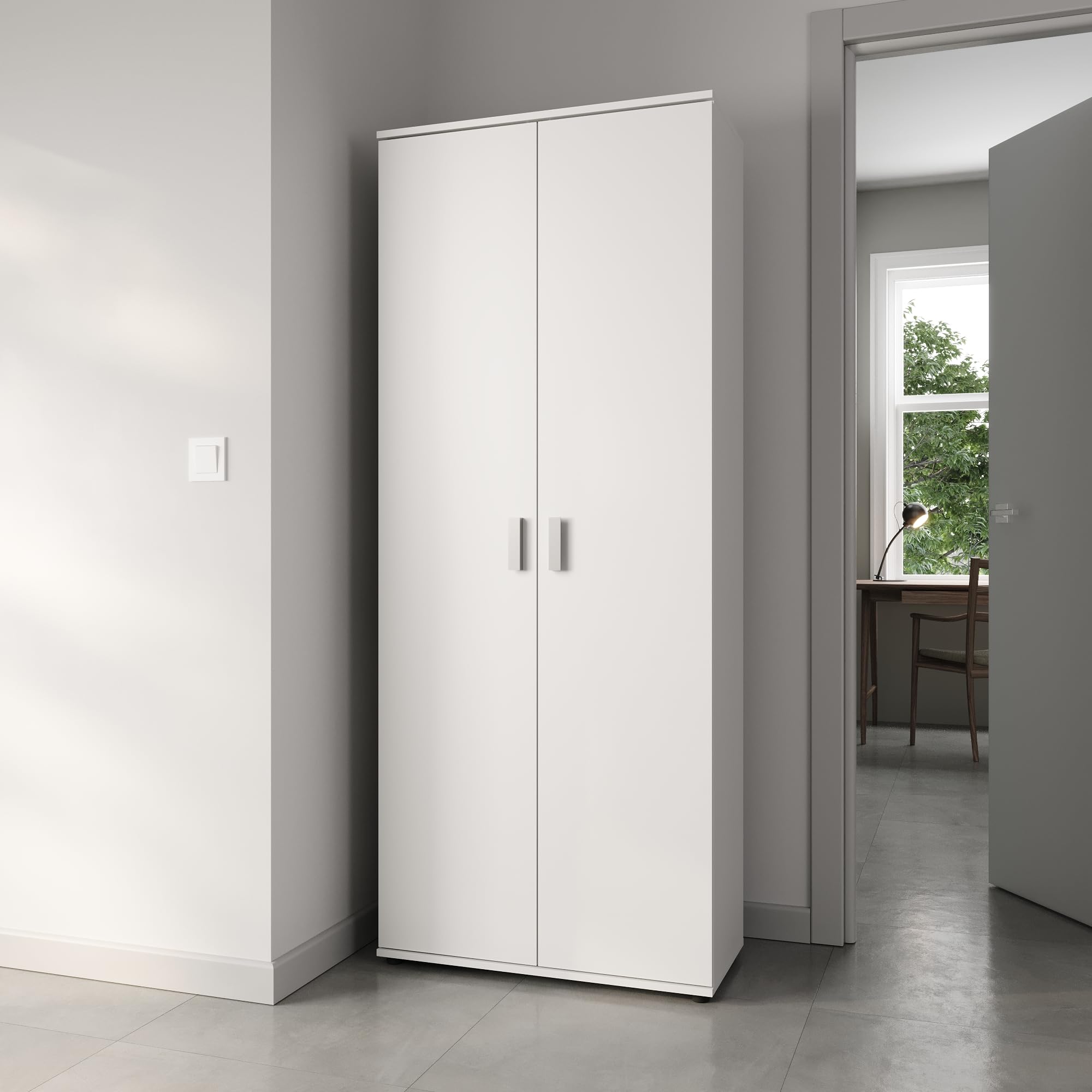 Home Collective Haushaltsschrank 75 cm breit mit Fach für Staubsauger, Putzschrank mit Einlegeböden für Reinigungsmittel, Besen & Wischer, für Hauswirtschaft, Flur & Keller, 75x35x184 cm (BxTxH), Weiß