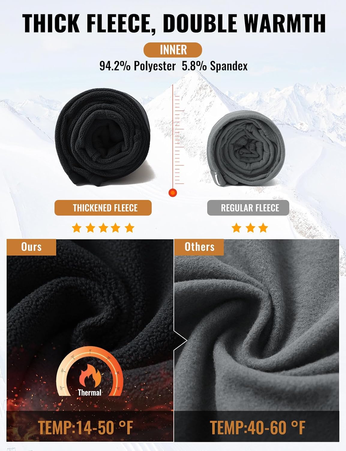 baleaf Women's Thick Fleece Lined Pants Flare Leg Winter Snow Water Resistant Cargo Pockets High Waisted Warm - Image 4