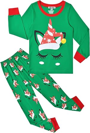 Jxstar Girls Christmas Pajamas Santa Unicorn Pj Set Cotton Pjs Long Sleeve Sleepwear...