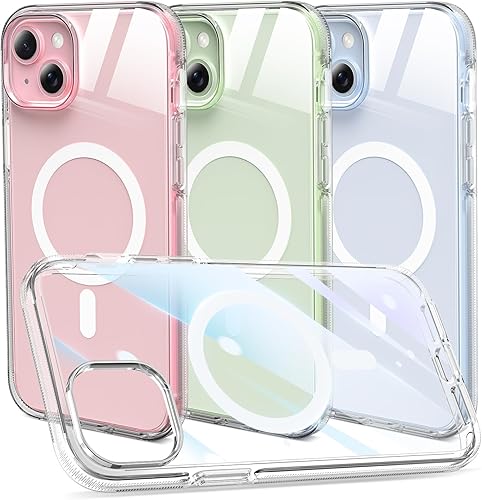 MILPROX Funda compatible con iPhone 15 Plus  Compatible con MagSafe  Diseño magnético transparente transparente  Antideslizante que no se amarillea