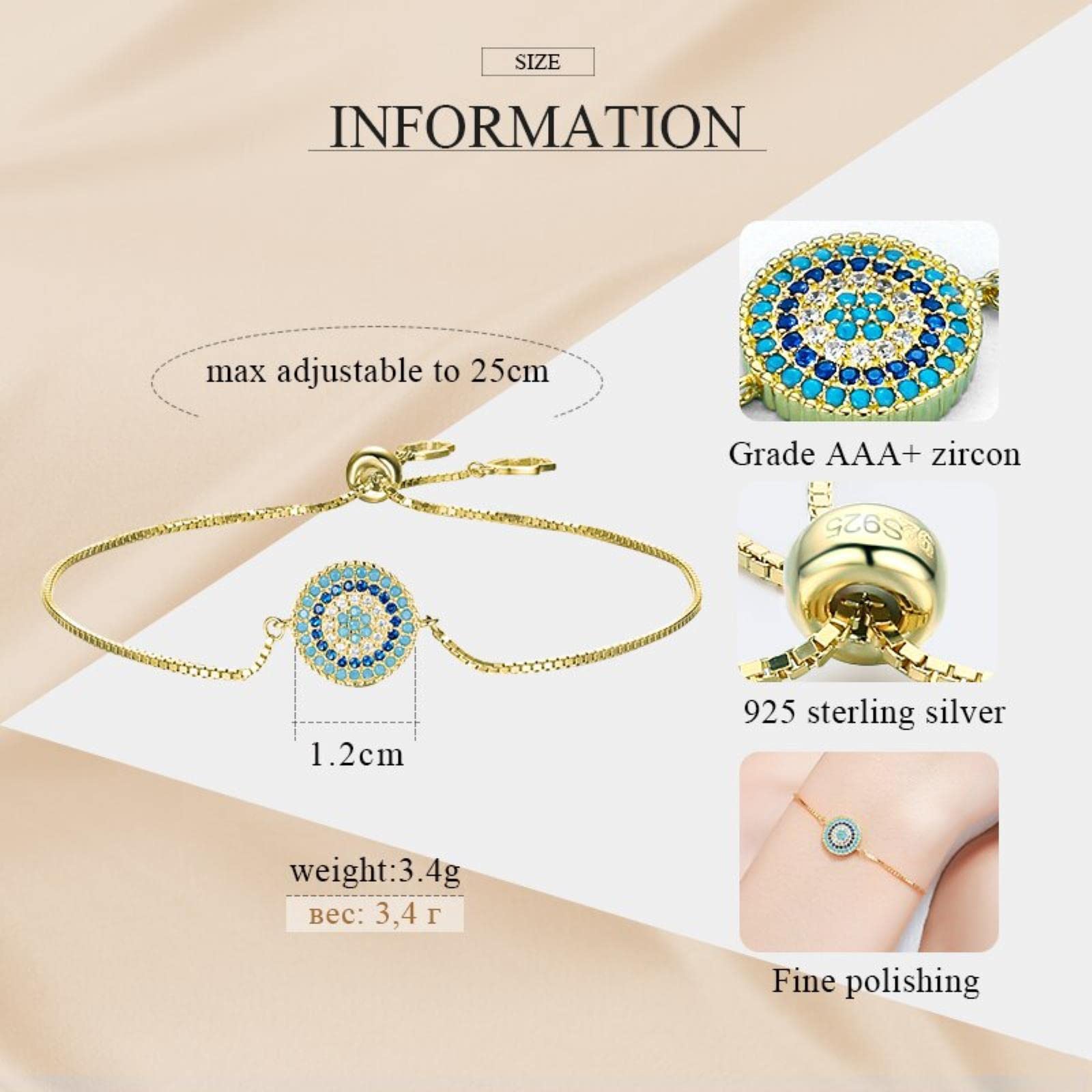 Pulsera De Plata De Ley 925 para Mujer, Joyería con Piedra Azul Cz, Abalorio De Mal De Ojo, Pulseras para Mujer, Turquía, Bohemio