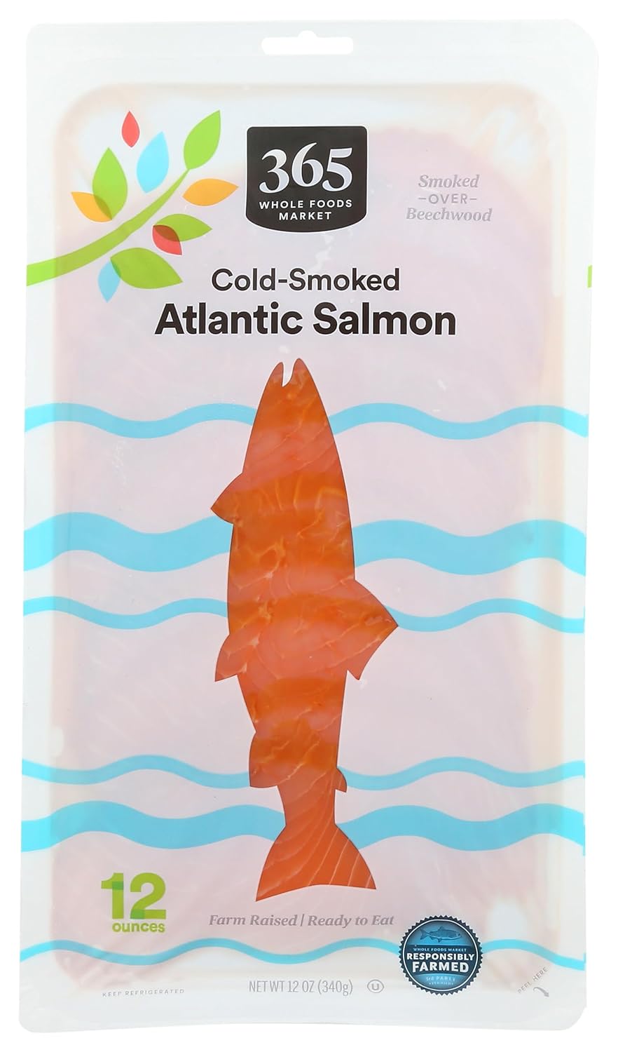 365 by Whole Foods Market Cold Smoked Atlantic Salmon, 12 oz - Responsibly Sourced, Preservative-Free Gourmet Seafood