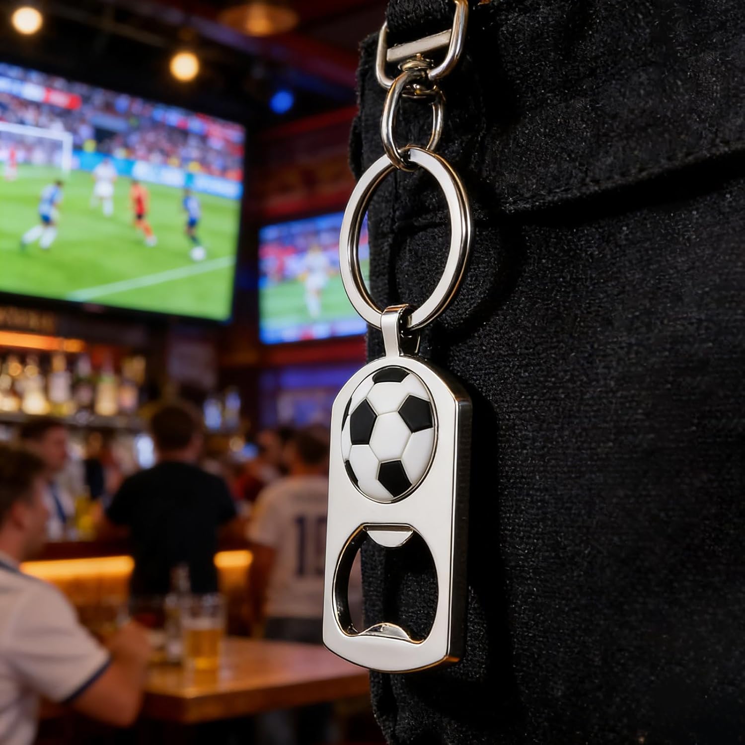 Soccer Keychain Bottle Opener, Metal Football Key Ring, Champagne Gold Sports Gift for Men Boys, Soccer Fan Keychain with Ball Detail