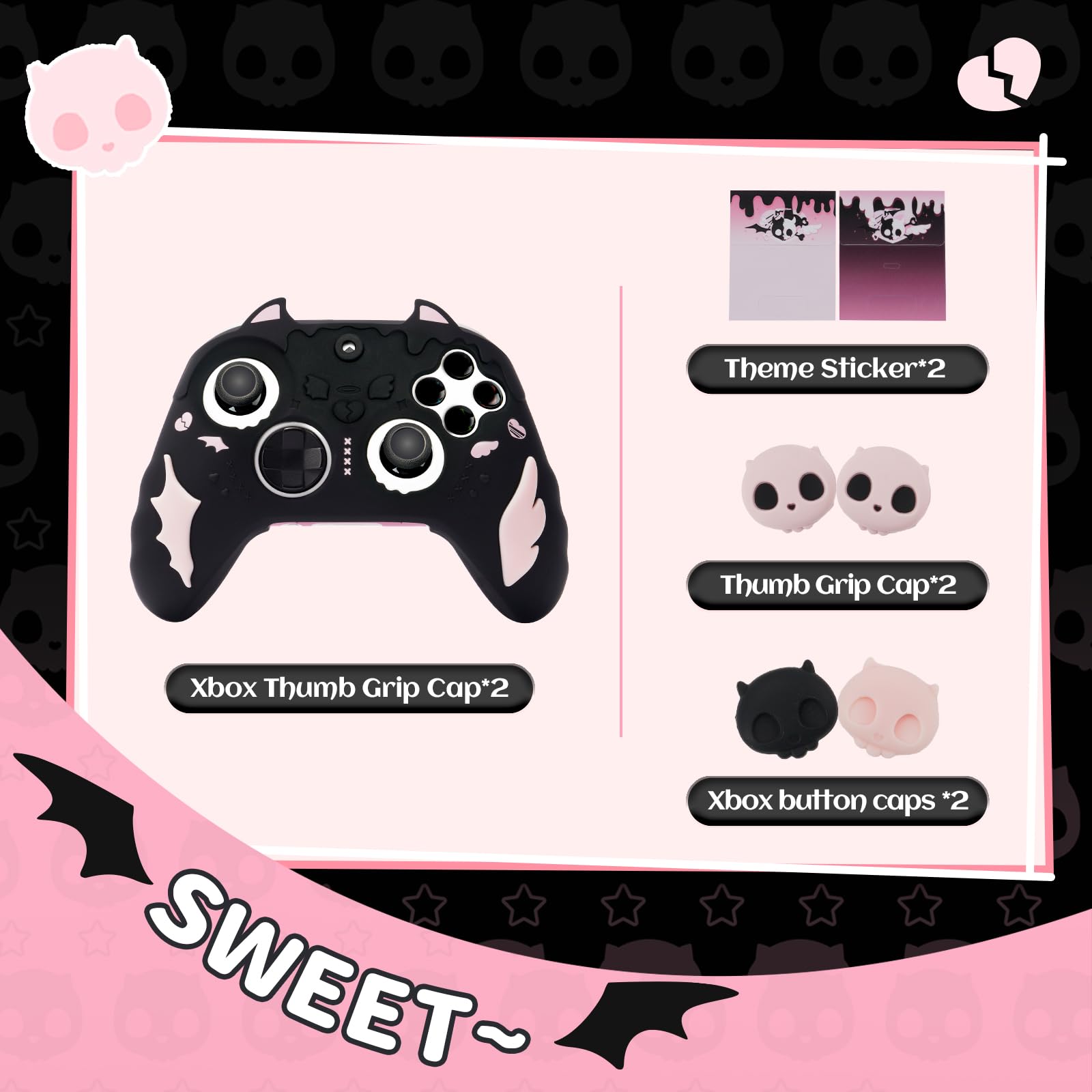 GeekShare Custodia in silicone per controller Xbox Series X/S, antiscivolo, in silicone morbido, impugnatura in gomma morbida per controller Xbox – Scheletro dolce