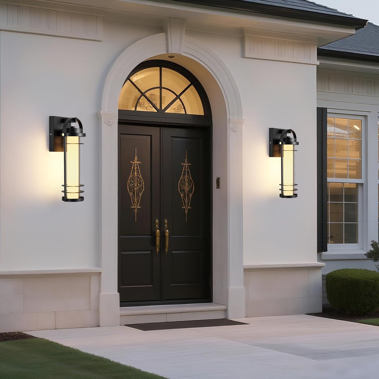 Outdoor Wall Lantern, Dimmable Wall Lights Fixture with 5 Color Temperatures, 15" Modern LED Sconce Waterproof Porch Lighting with Clear Glass for House Garage Doorway Patio, 2Packs
