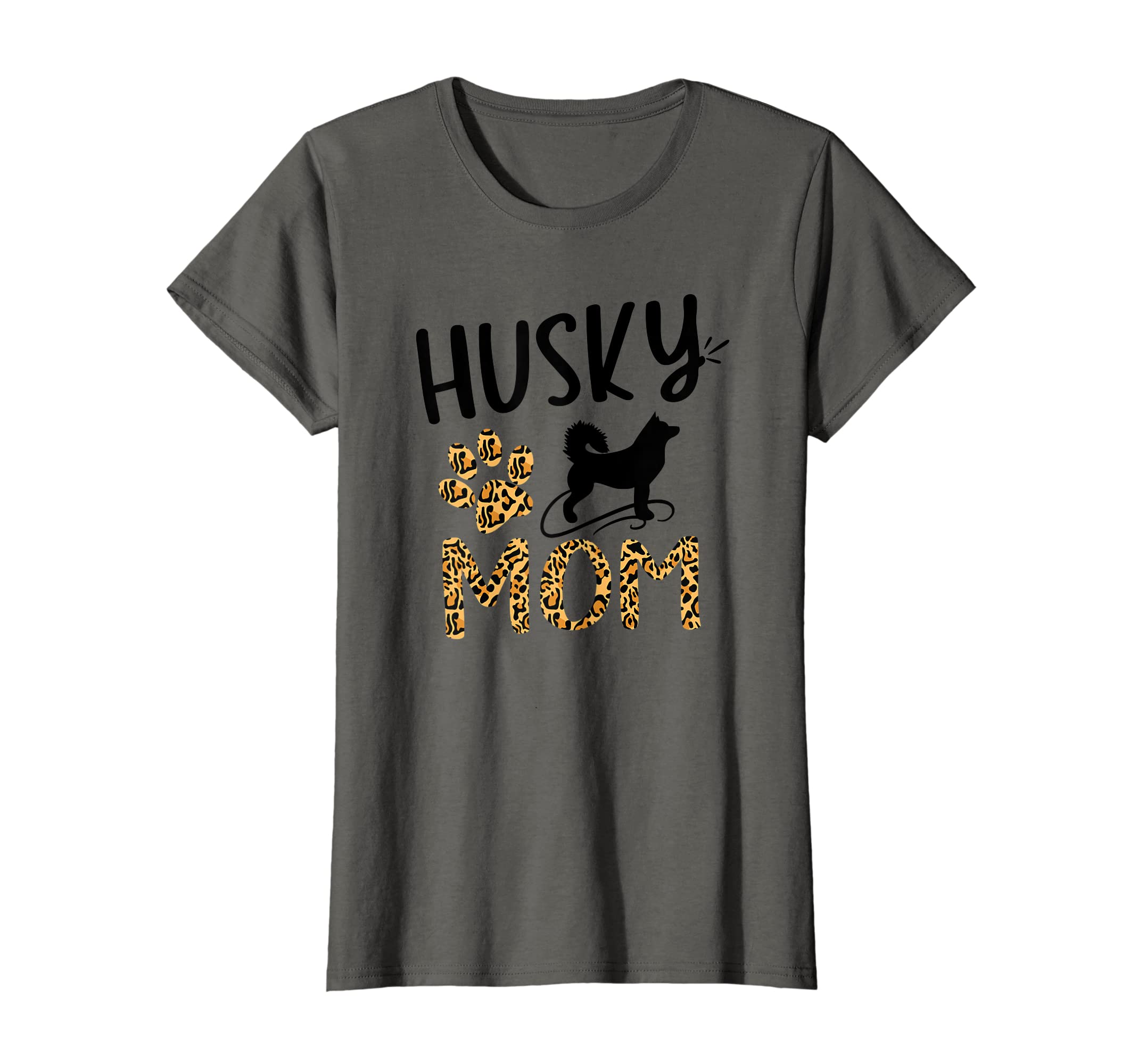 Womens Husky mom animal print Leopard and Cute dog paw design T-Shirt