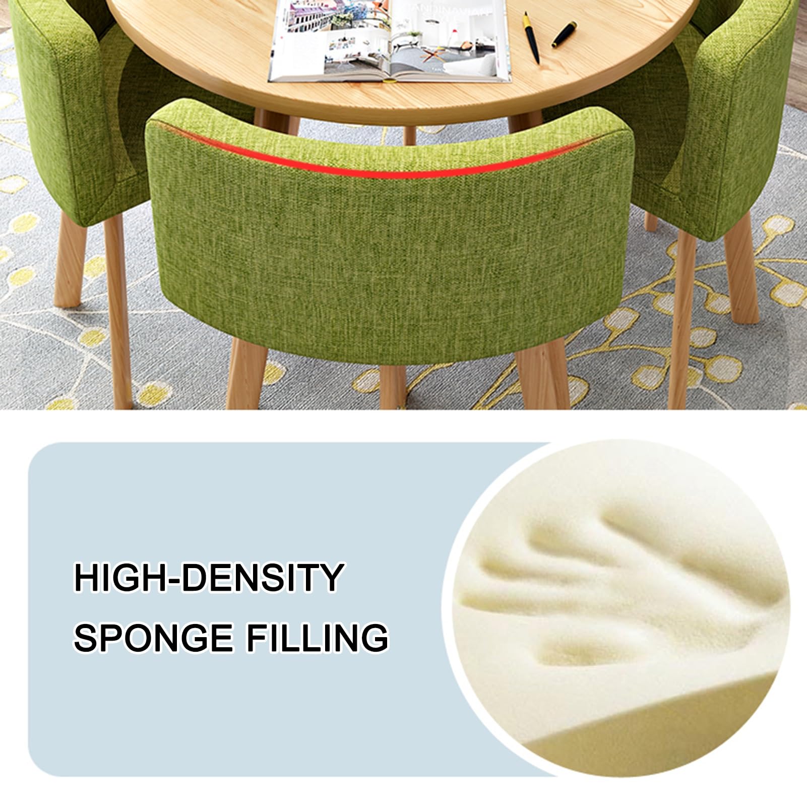 Set di tavolo rotondo da reception color cachi scuro, piccolo tavolo da colazione da bar e tavolino da caffè con sedie, design semplice per ufficio e sale conferenze, tessuto di cotone e lino
