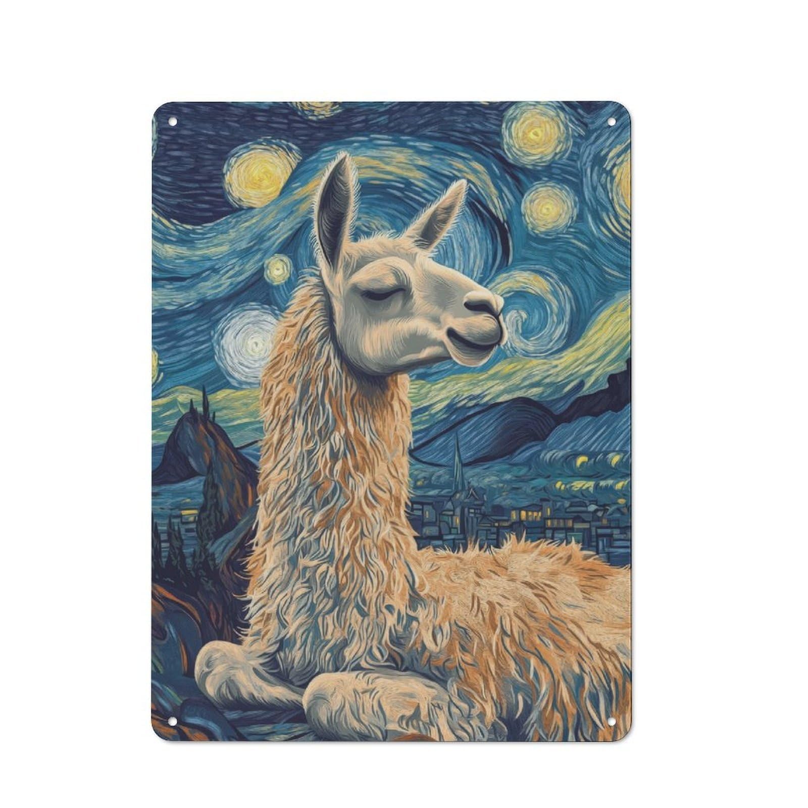 Junmoney Llama Starry Night Rustic Metal Sign 40X30cm For Café Or Restaurant, For Vintage Wall Decor Fans, For Living Room And Hallway Decor