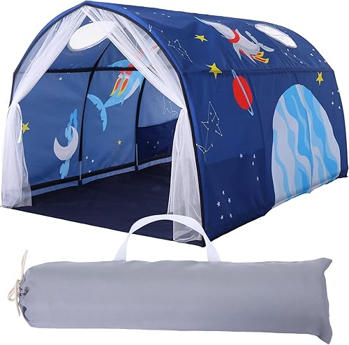 Miniatura 7 de Tienda de campaña para cama con tiburón oceánico, tienda de campaña portátil para niños, casa de juegos para interiores con cortina de doble red,