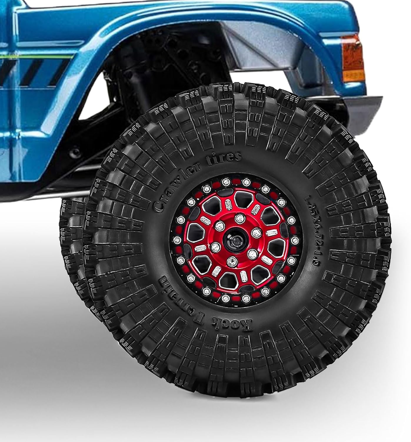 1.9" Beadlock Wheels and Tires 120mm (4.72in) for TRX4 SCX10 1/10 RC Crawler Upgrade Parts (Red-2, 4Pcs)
