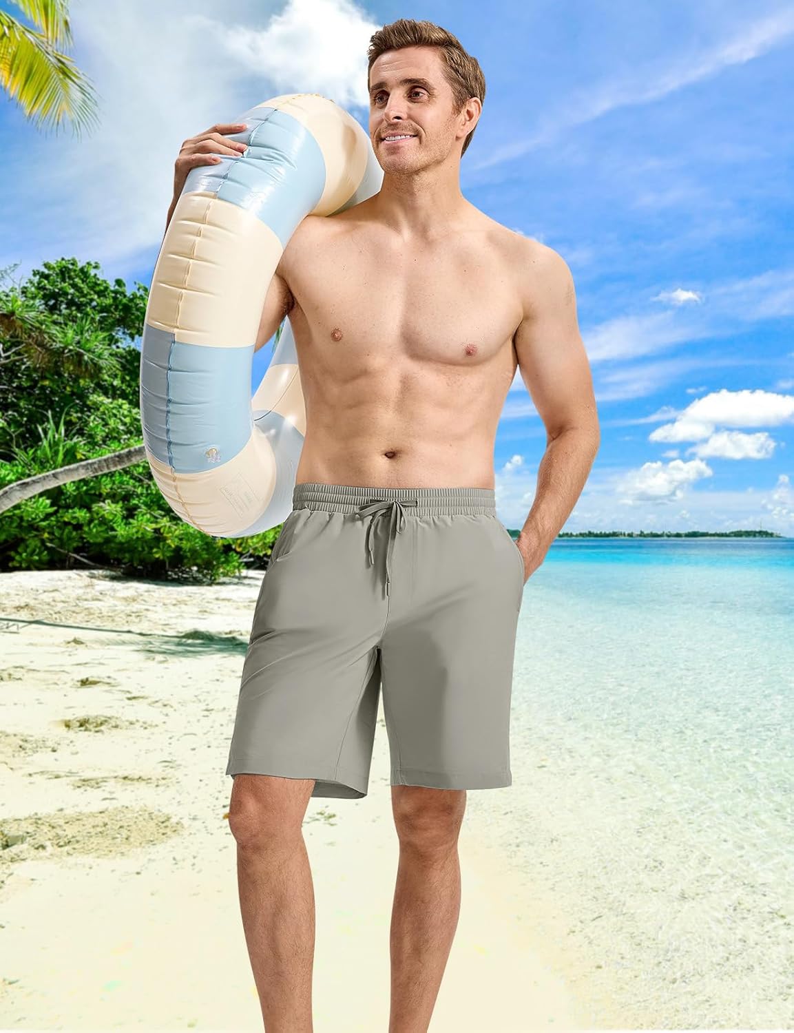 BGOWATU 2 in 1 Men's Swim Trunks Board Shorts with Compression Liner Quick Dry Bathing Suit 9" Beach Shorts with Pockets