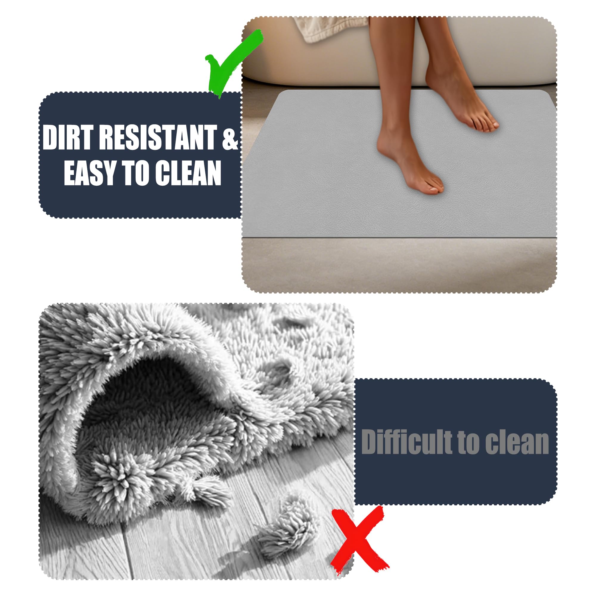 Alfombra Diatomita Baño 105 x 105 cm Rápido Secado Alfombrilla de Baño de Piedra de Diatomita Antideslizante y Antihumedad para Bañera, Ducha, Cuarto de y Cocina, Gris Oscuro