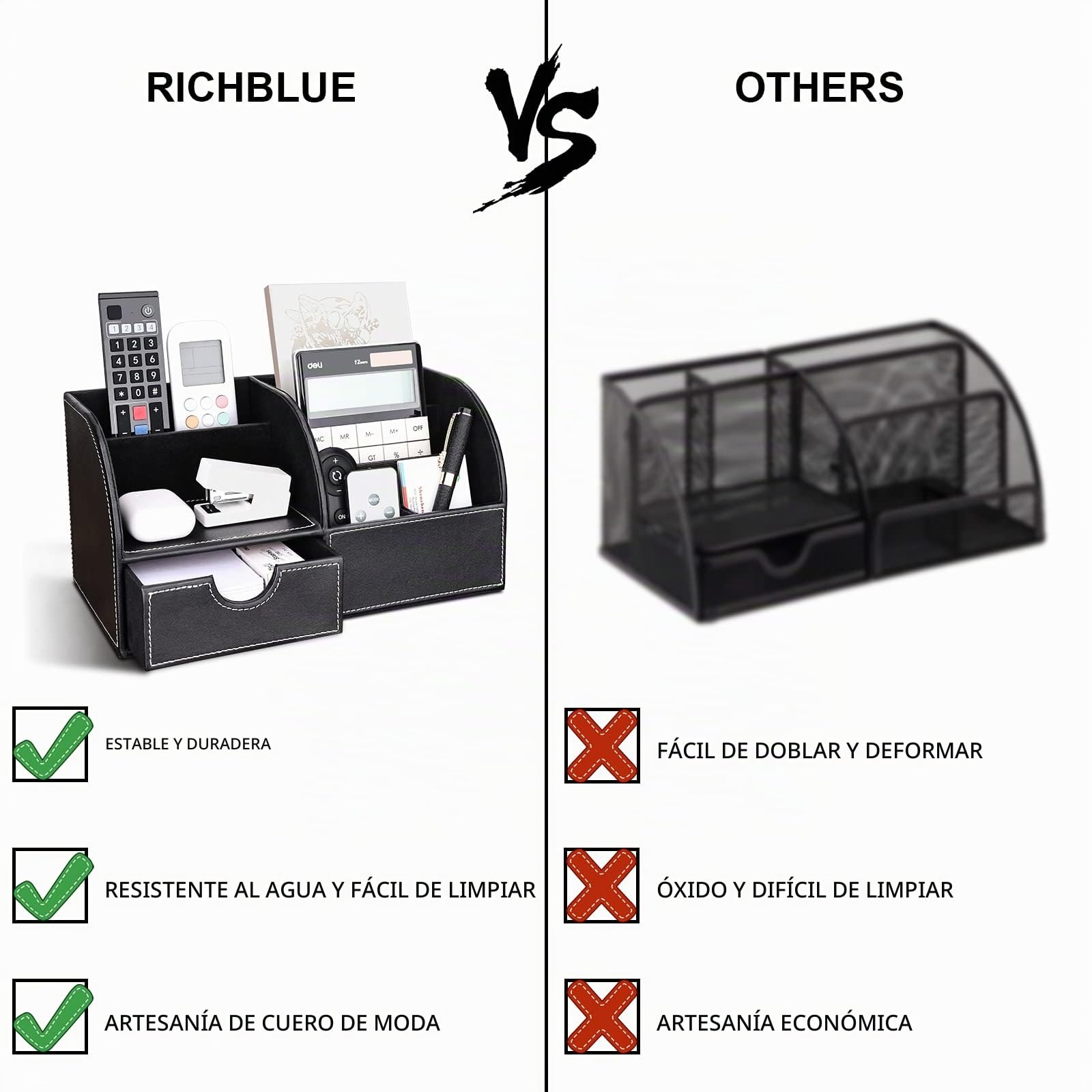 Richblue Organizador de Escritorio/Lapiceros para Escritorio/Multifuncional Organizador Lapicero (L-Negro)