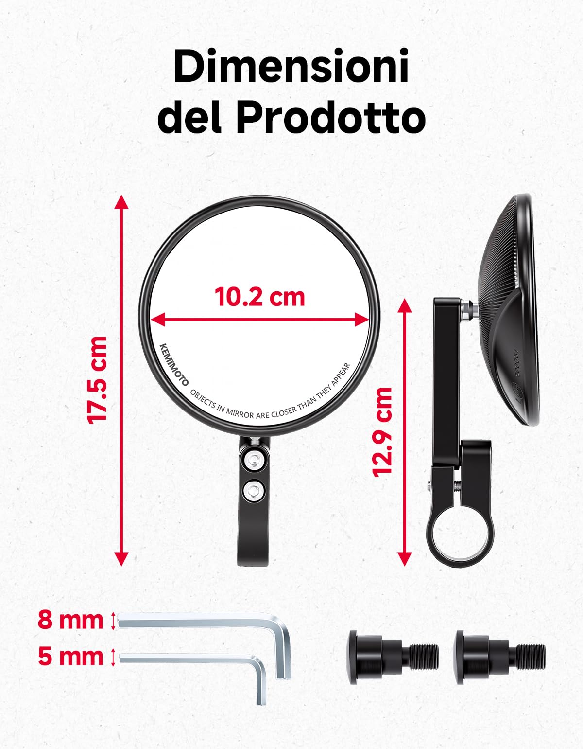 KEMIMOTO Specchietto Retrovisore Manubrio, Specchietti Moto Omologati E24 con CNC per MT-07, MT-09, XSR700, XSR900, TMAX, Tondi Specchi Moto per Maniglia a Vite MR16