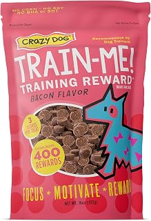 Crazy Dog Train-Me! Bacon Training Treats for Dogs - 400 Low-Cal Rewards, Pork Liver Base, Trainer Recommended 16oz Bag