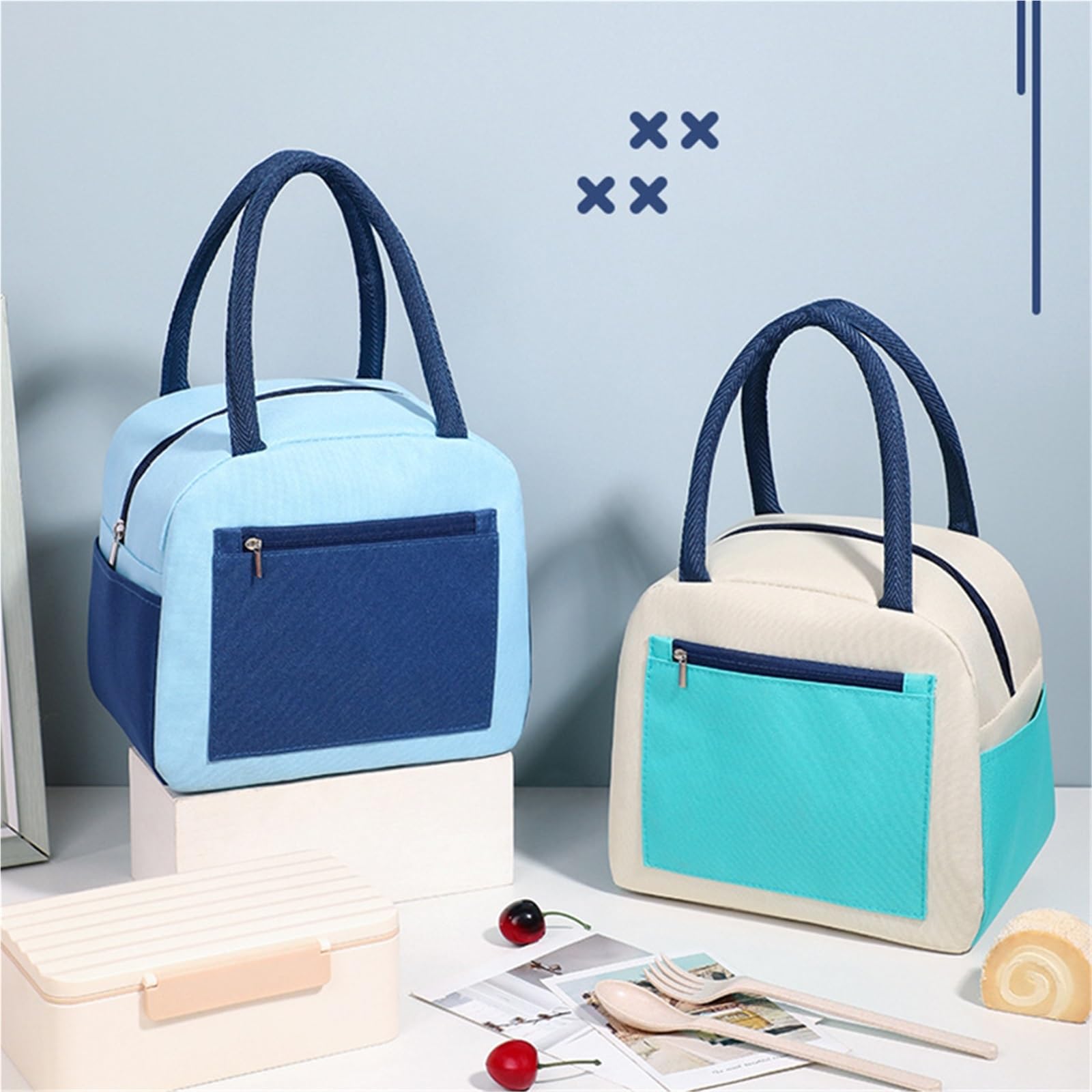Plecak kempingowy, Torba do przechowywania lunchboxów Colorblock Pocket o dużej pojemności Torby na lunch dla uczniów żywności piknikowej(Yellow)