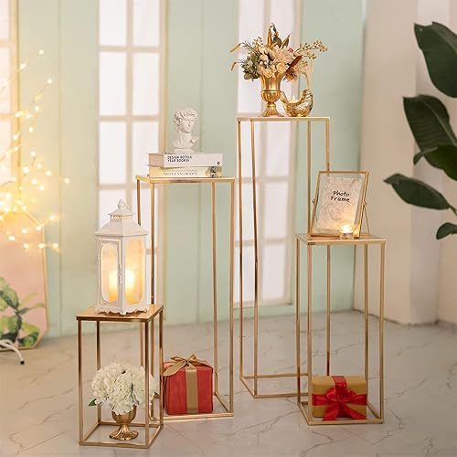 Miniatura 3 de Sziqiqi Mesas de jarrón de suelo, centros de mesa para recepción, 2 piezas de columna de metal, soporte geométrico de flores de 31.5 pulgadas,