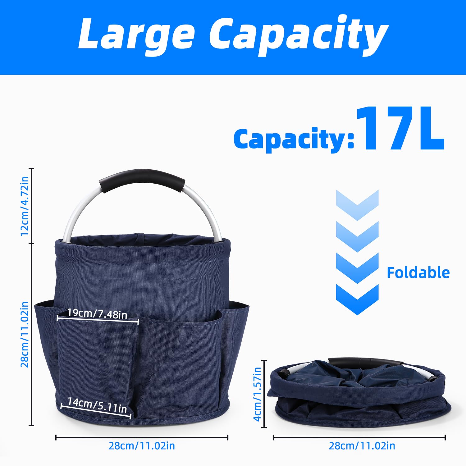 Organiseur de Nettoyage Multi-Poches Pliable 6 Compartiments Bleu