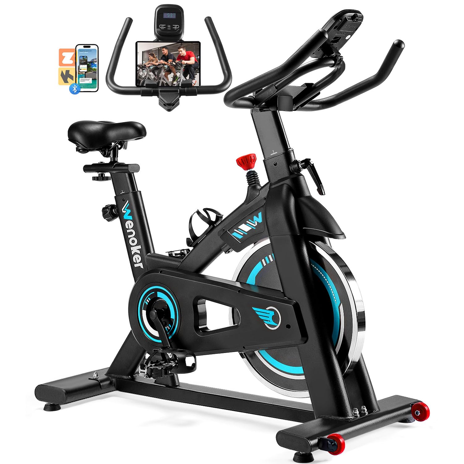 2026 Neu Wenoker Heimtrainer Fahrrad mit App, Einstellbarer Widerstand Hometrainer Fahrrad, Leise & Bequem Ergometer Heimtrainer mit Hantelablage, LCD-Display, Tablet-Halterung, Bis 160KG