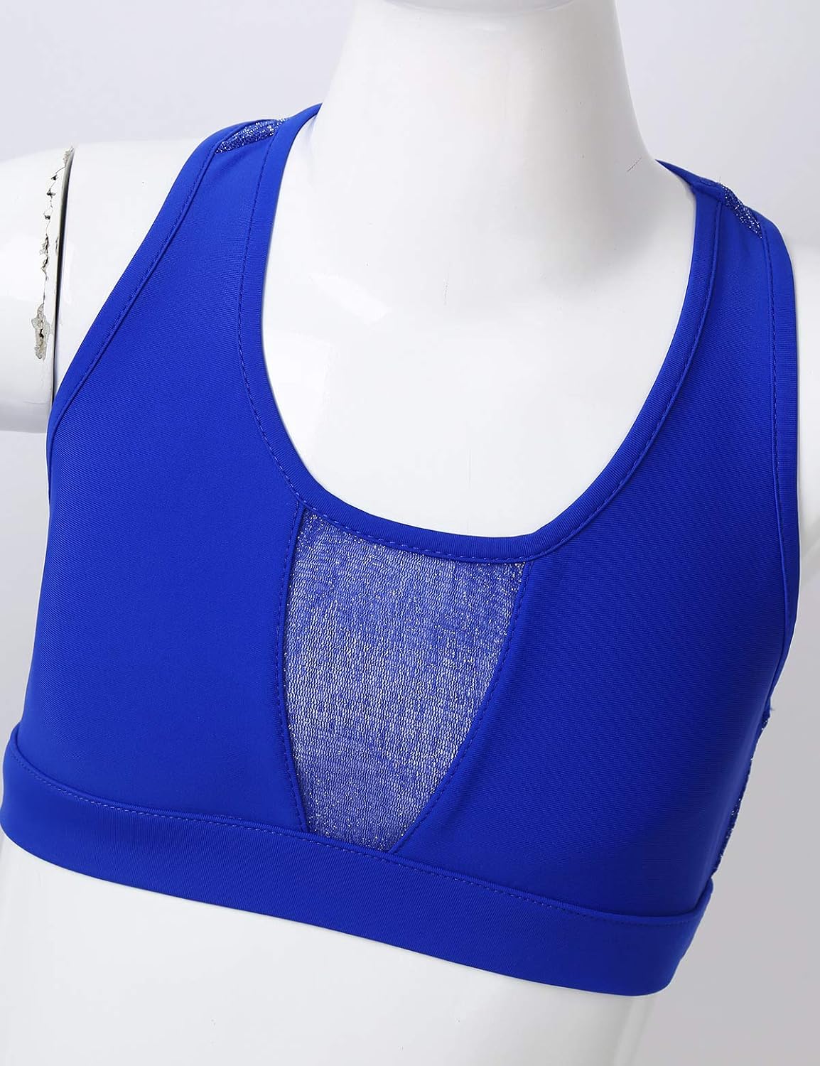 iiniim Kids Big Girls Shiny Mesh Splice Racer Back Bra Crop Tank Top for Gym Running Cycling Yoga Sports Outfit