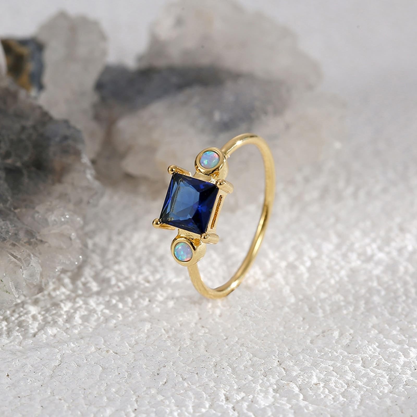 Wedding Au375/Au585/Au750 - Anello in oro resistente all'acqua 9 carati, con zaffiro geometrico realizzato in laboratorio, misura 45 (14,3), classico per zia Ringraziamento personalizzato