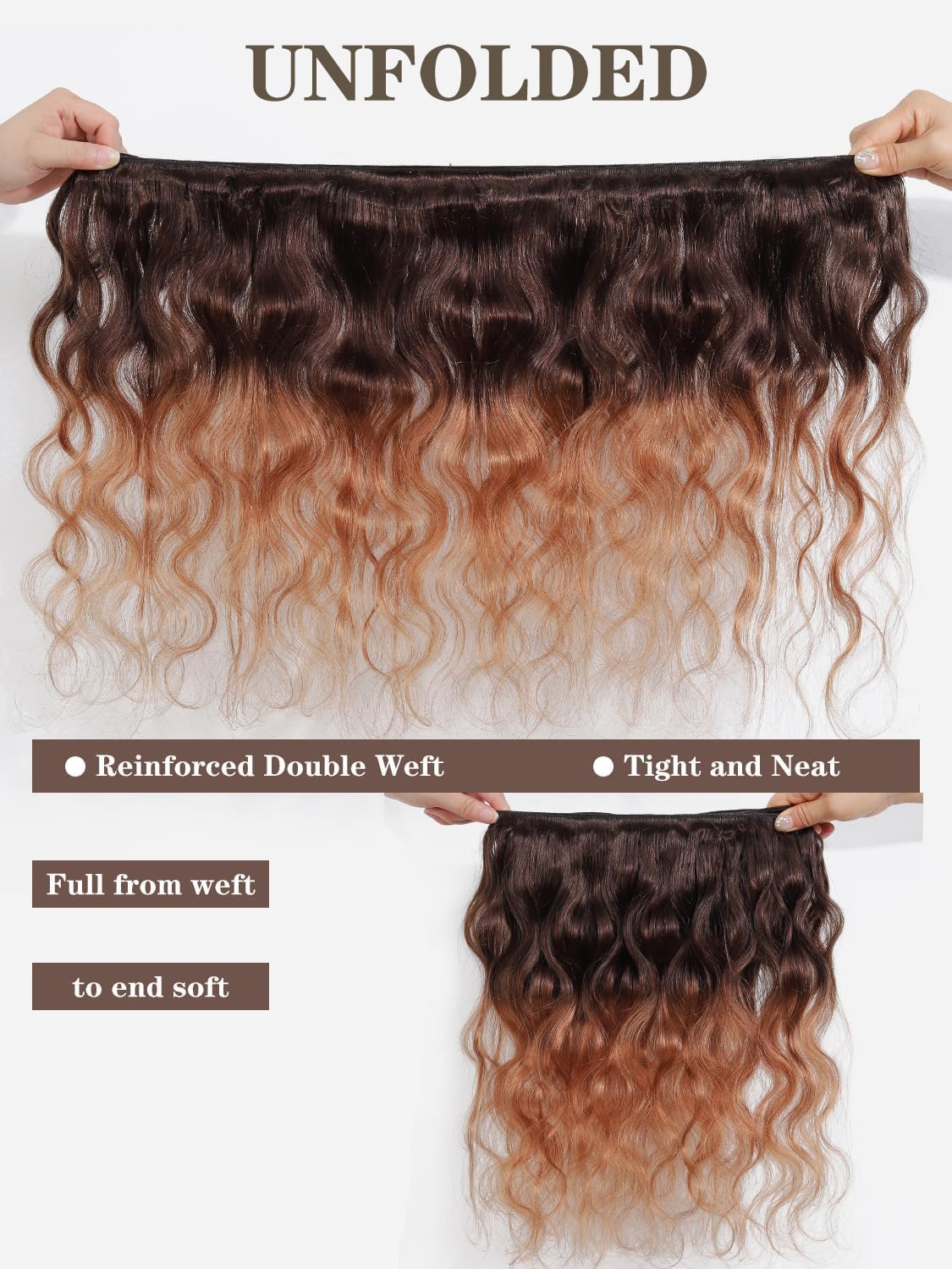 2 Tone Ombre Brazilian Body Wave Hair 3 Bundles Brazilian Remy Virgin Human Hair Weave Bundles 100% Unprocessed Body Wave Human Hair Extensions T4/30 Medium Brown/Medium Auburn(10 12 14) - Image 3