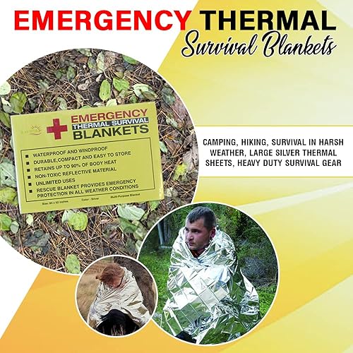 Miniatura 9 de Rawyer - Mantas térmicas de supervivencia de emergencia (paquete de 10), mantas Mylar para exteriores, campamento, senderismo, clima duro, hojas