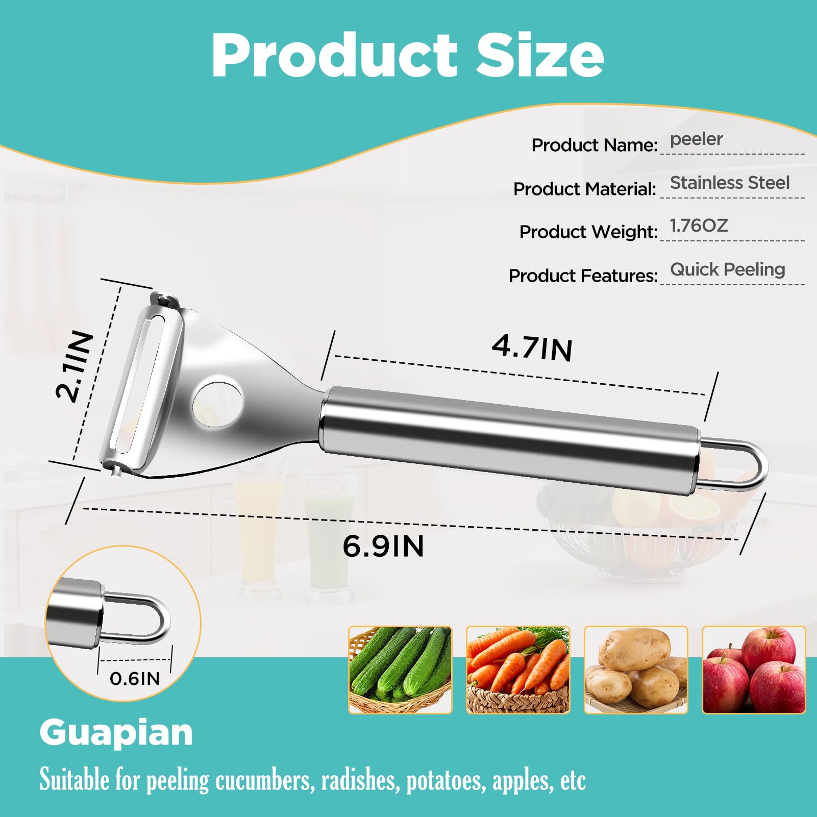 LaoChoes Premium Stainless Steel Vegetable Peeler – Sharp and Durable Potato, Carrot, Fruit Peeler with Ergonomic Handle, Easy Grip, Peelers for Kitchen, for Effortless Food Prep in Kitchen