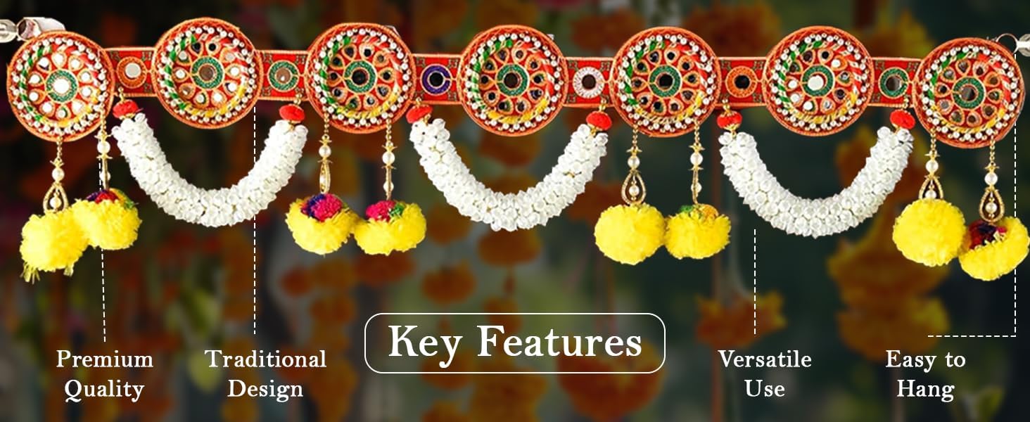 CraftSVatika Torans for Entrance Door Diwali Decoration Items for Home Decor, Main Door, Lving Room, Torans for Pooja Room Diwali Decor Item (36 Inch Length), Red and White