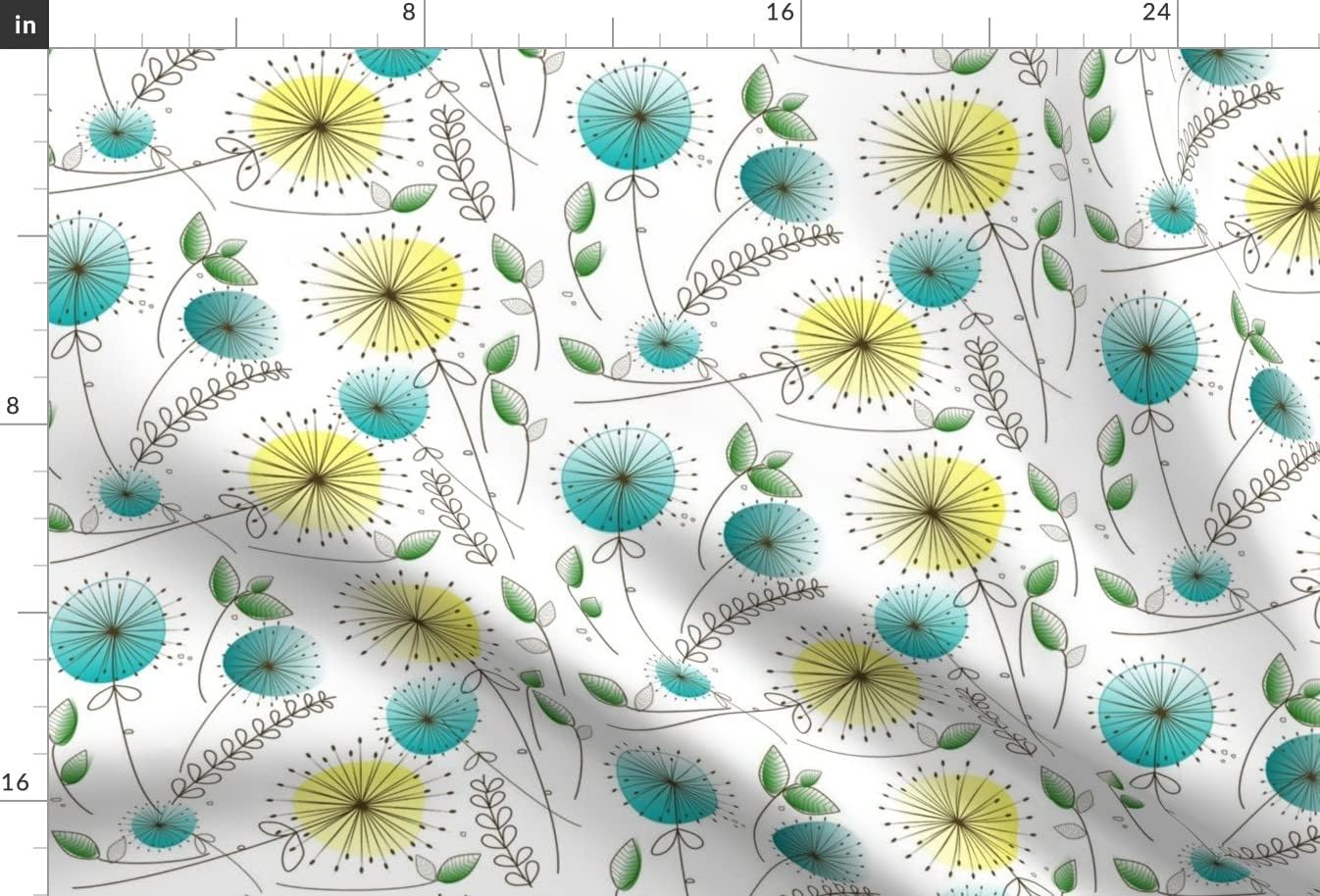 Spoonflower Fabric - Mid Century Dandelion Modern Yellow Blue Retro Dandelions Vintage Printed on Minky Fabric by The Yard - Sewing Baby Blankets Quilt Backing Plush