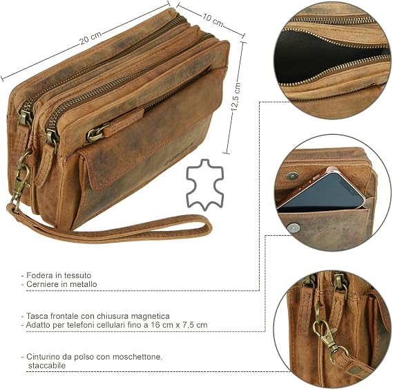 J.Jones Portafoglio Uomo In Vera Pelle Marrone Con Protezione RFID - 15 Slot Per Carte, Ideale Per Viaggio E Documenti - 4