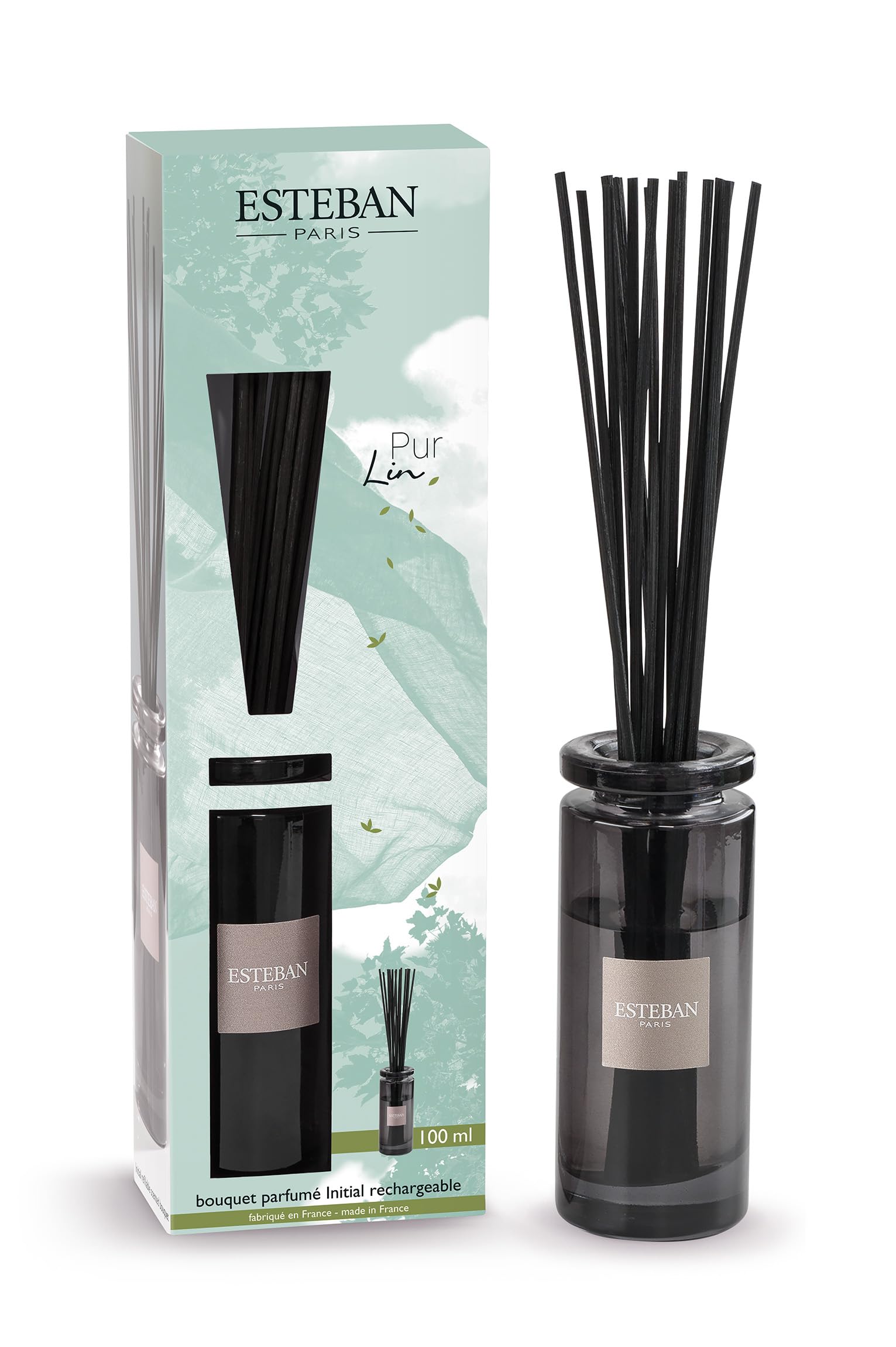 Esteban Pur Lin Aroma Diffuser for Home with Natural Ingredients, 75ml, Floral Scented Bouquet, Includes Sticks and Refill
