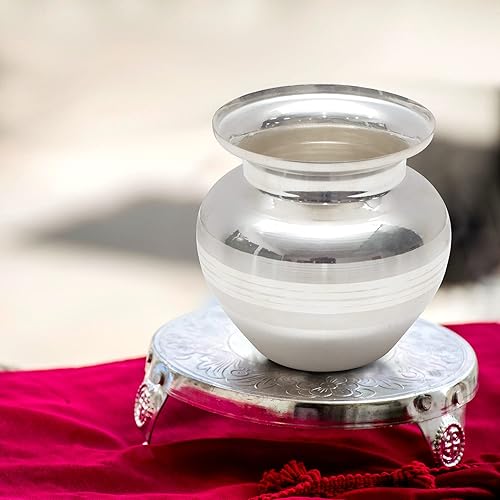 Miniatura 4 de Shubhkart Kalash chapado en plata (mediano) para festivales, Puja, Thali, Diwali, hogar, templo y oficina