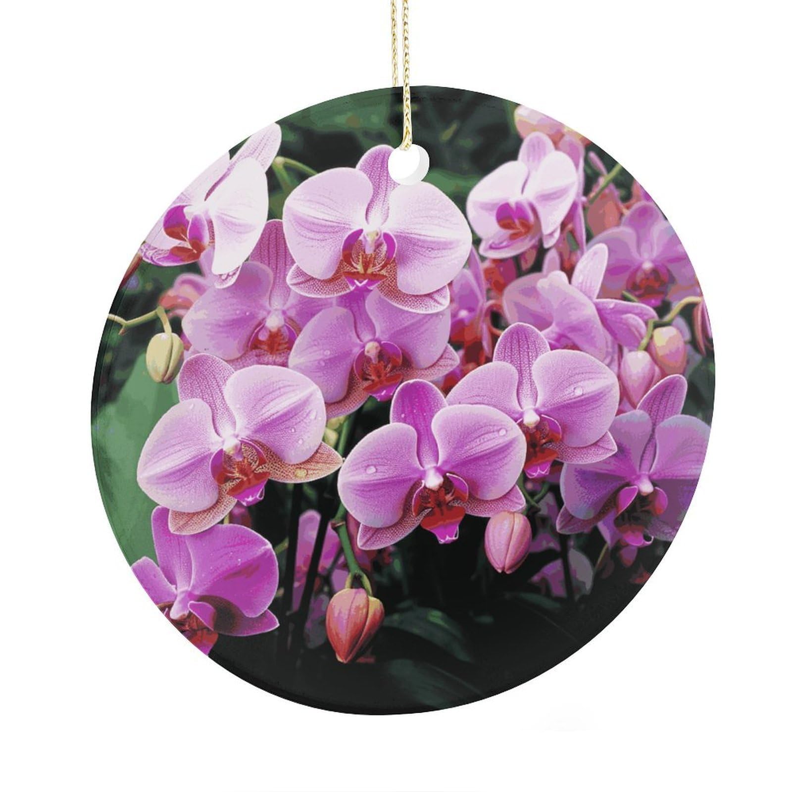 Fekiloot Style Orchids Christmas Ornaments 2.9 Inch Round Ceramic Ornament Keepsake Thank You Gifts For Office, Room, Home - Holiday Present Ideas